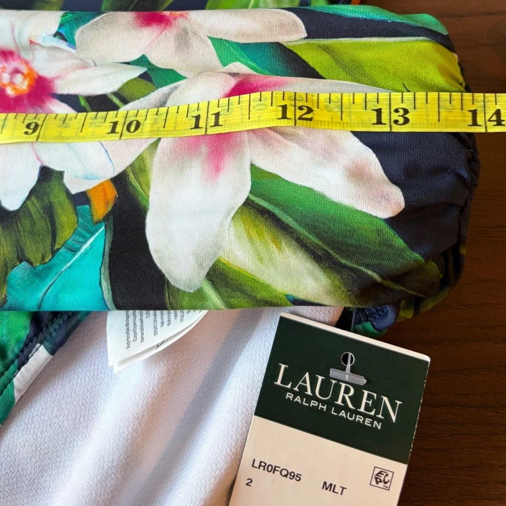 Lauren Ralph Lauren Tankini Swimsuit Women Size 2 Navy Blue Floral Tropical NWT